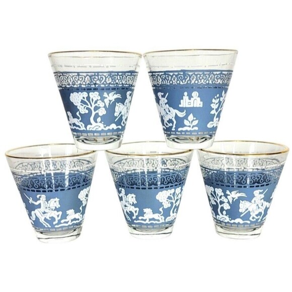 VTG Hazel Atlas Arabian Knights Jasperware Shot Glass Set Of 5 Whiskey Lowball - Picture 3 of 12